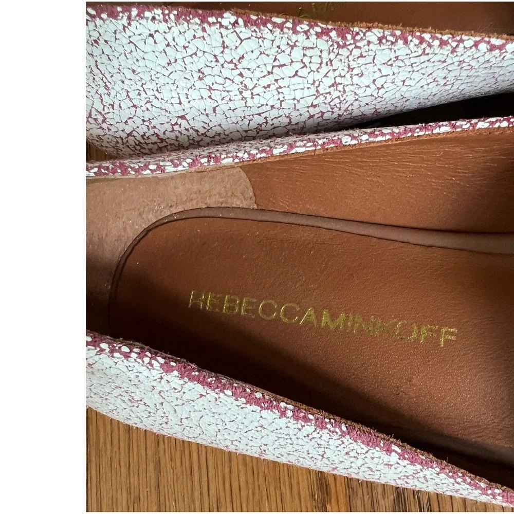 Rebecca‎ Minkoff Sadie Flats Womens 7.5 White Speckled Granite Crackle Leather
